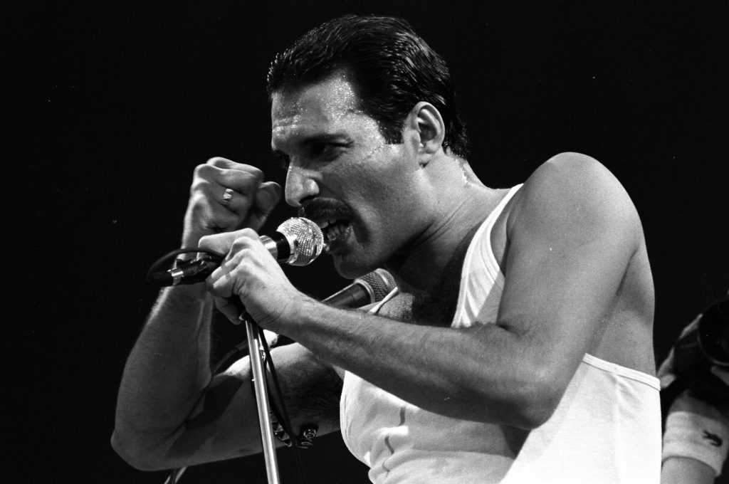 Queen Freddie Mercury Live Aid, Wembley Stadium, London Freddie Mercury died on the 24th November 1991,Image: 306031926, License: Rights-managed, Restrictions: WORLD RIGHTS, Model Release: no