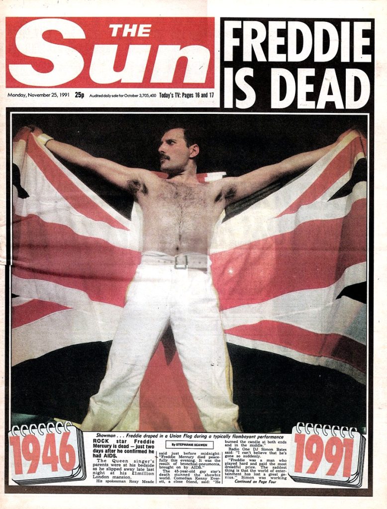 Vestea ca a murit Freddie Mercury in publicatia The Sun 25 noiembrie 1991